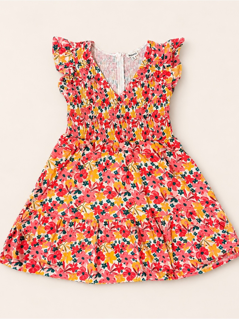 &merci Floral Smocked Flutter Sleeve Mini Dress | Size M